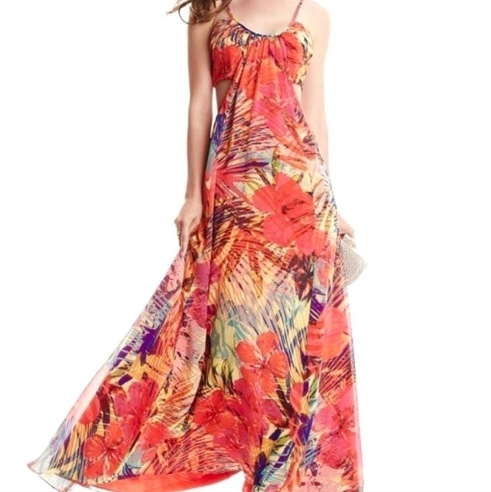 Marciano Hot House Hibiscus Cut Out Maxi Dress XS